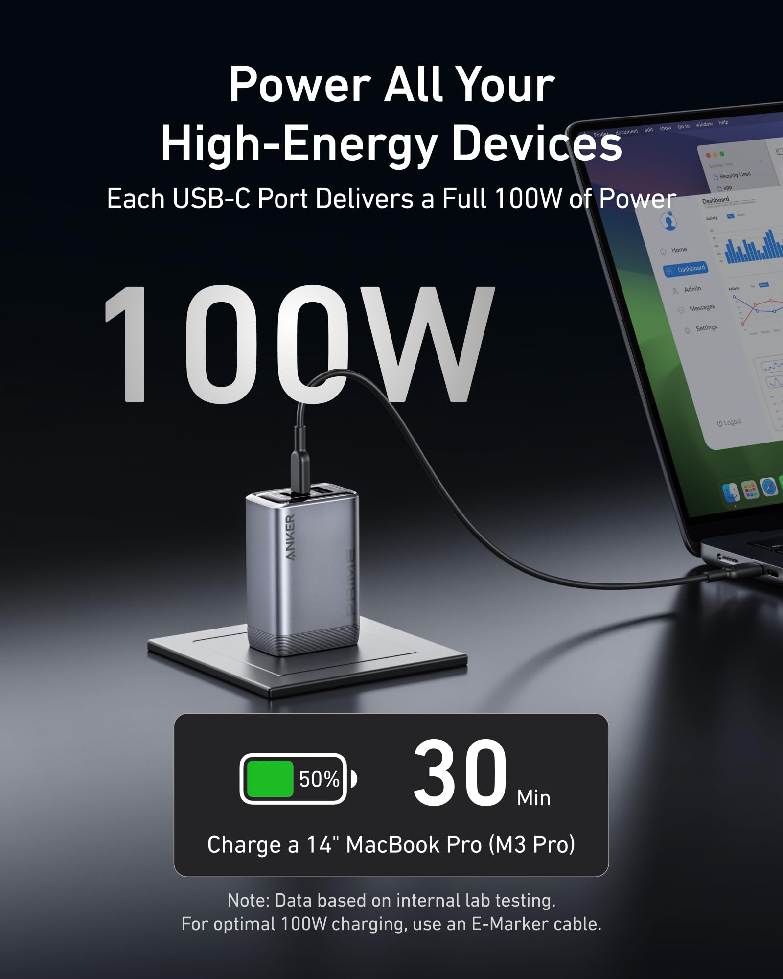 Anker Prime Charger (100W, 3 Ports, GaN) image 2