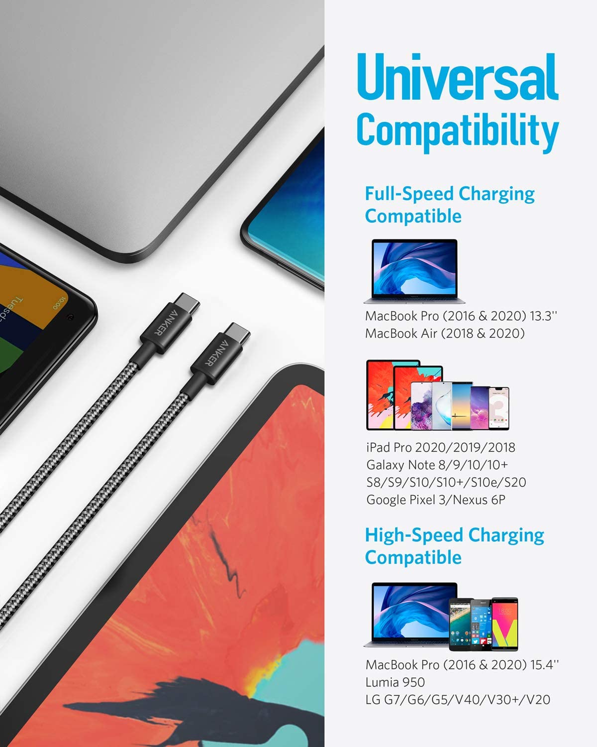 2 Pack New Nylon USB C to USB C Cable (3.3ft 60W) image 4