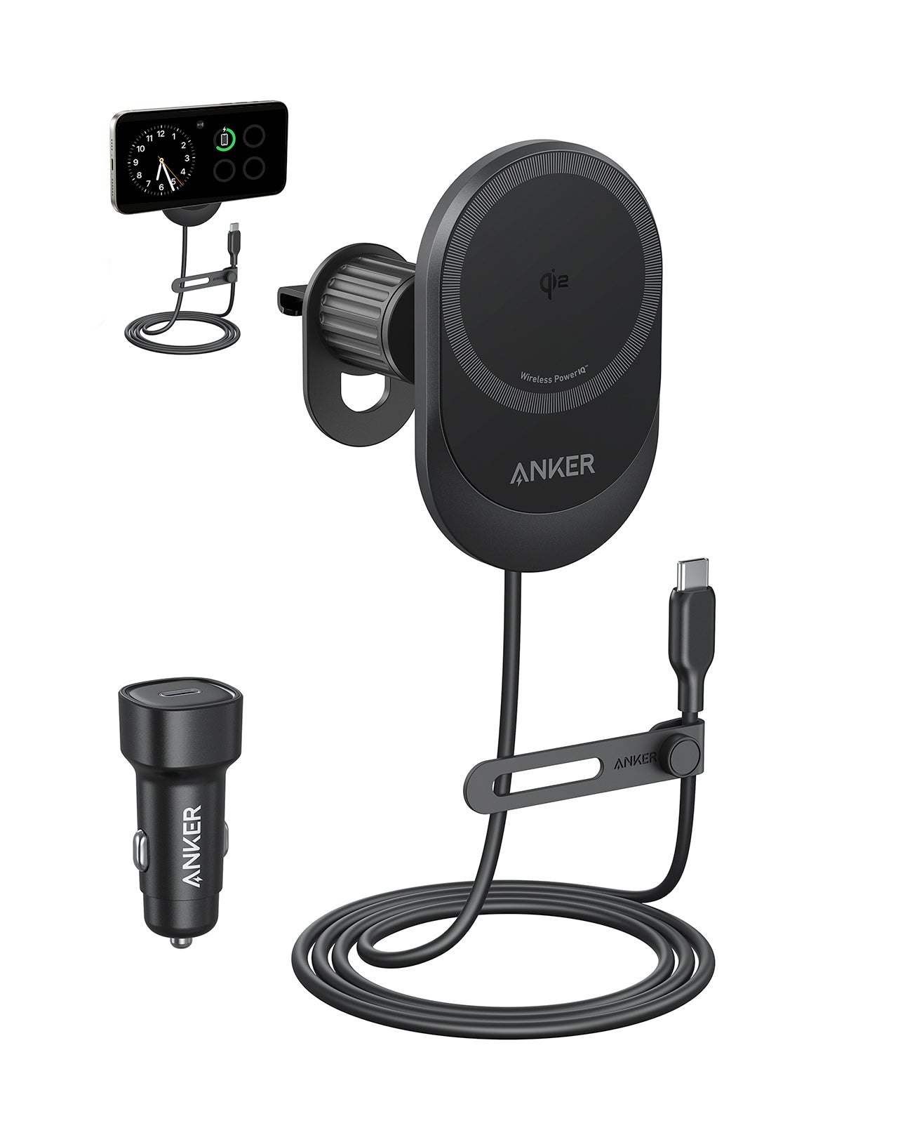 Anker MagGo Wireless Car Charger (Pad, Built-In USB-C Cable) image 0