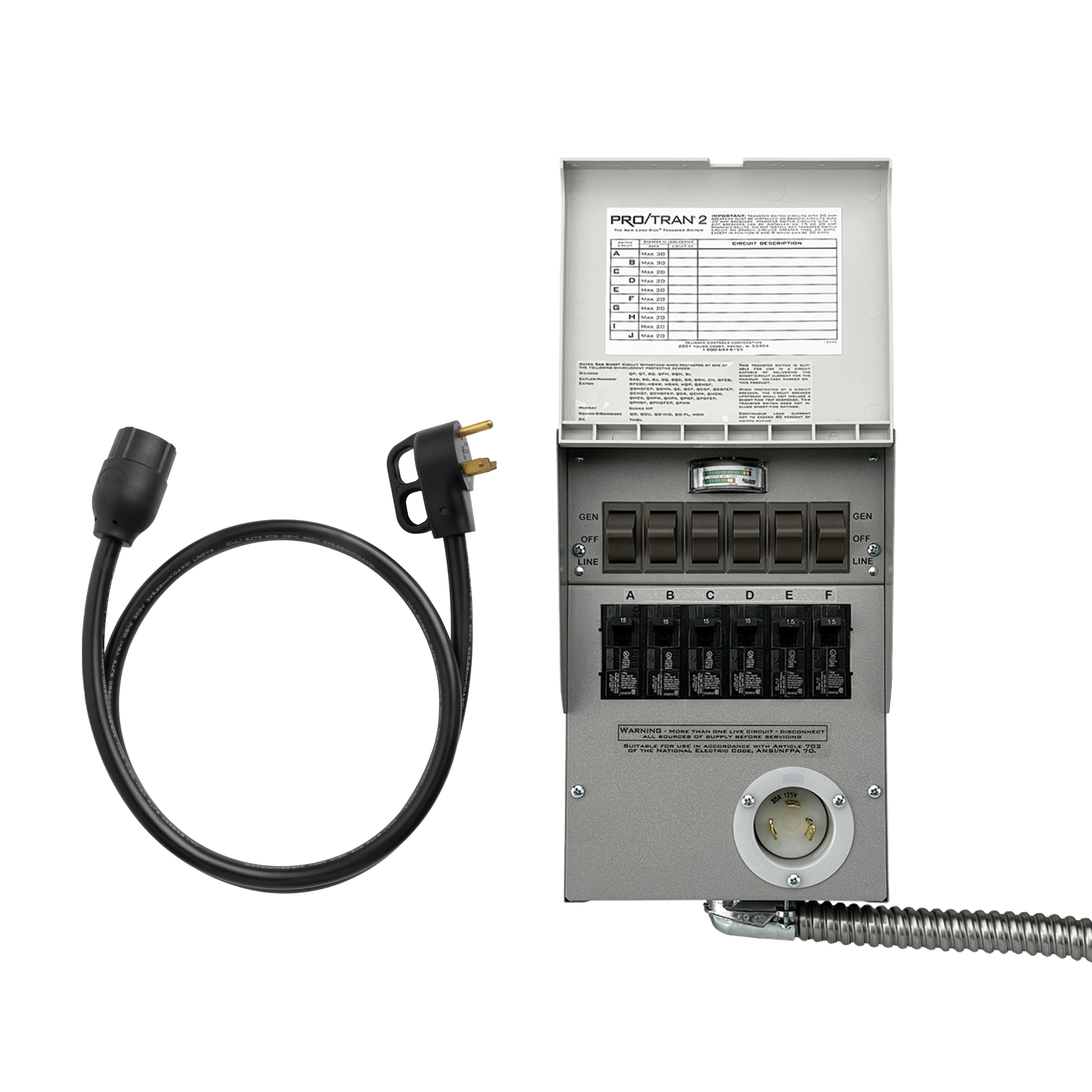 Home Backup Kit (120V, 30 Amp, 6-Circuit Transfer Switch + Cable, For F2000 and F2600) image 0