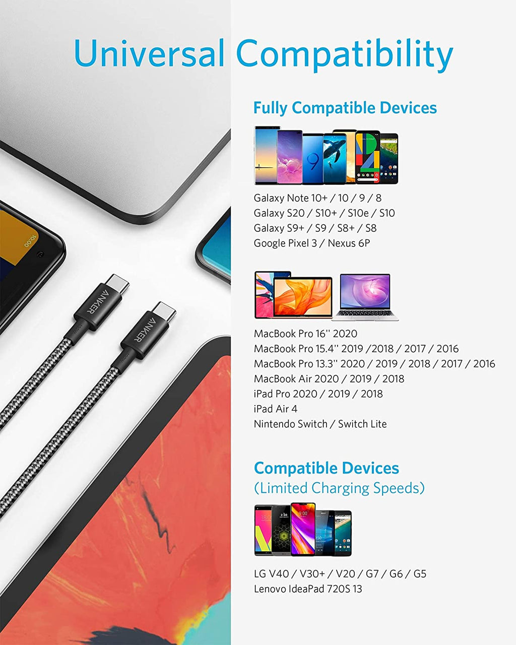 New Nylon USB-C to USB-C 100W Cable (10 ft) image 3