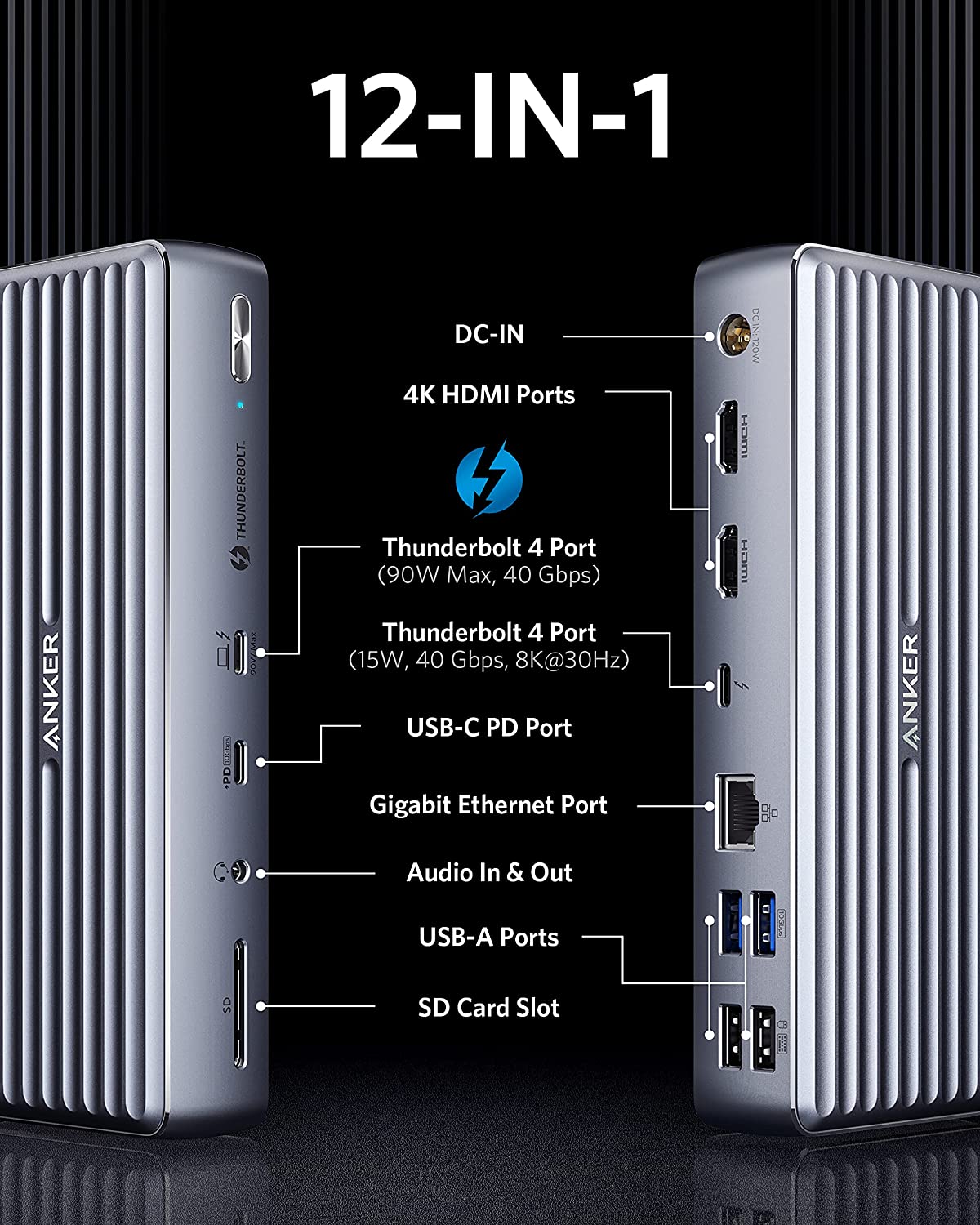 Anker 777 Thunderbolt Docking Station (Apex, 12-in-1, Thunderbolt 4) image 1