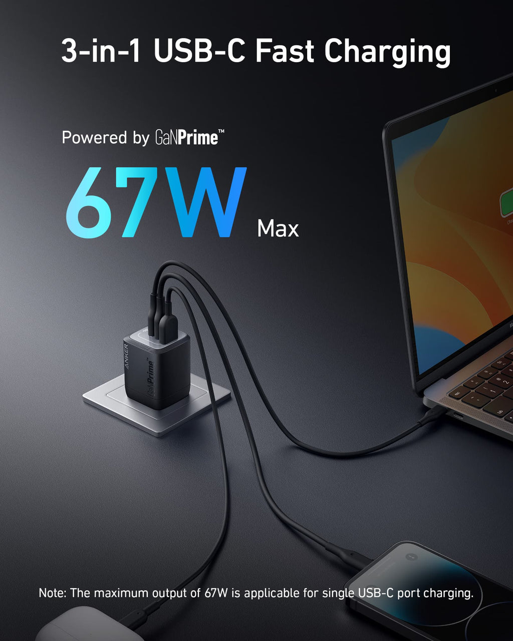 Anker Prime 67W GaN Wall Charger (3 Ports) image 1