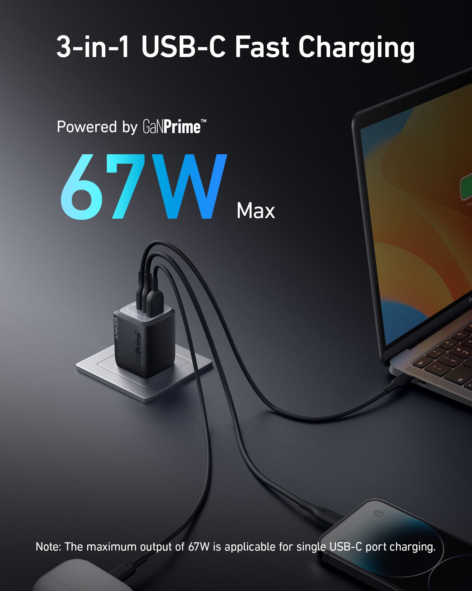 Anker Prime 67W GaN Wall Charger (3 Ports) image 1
