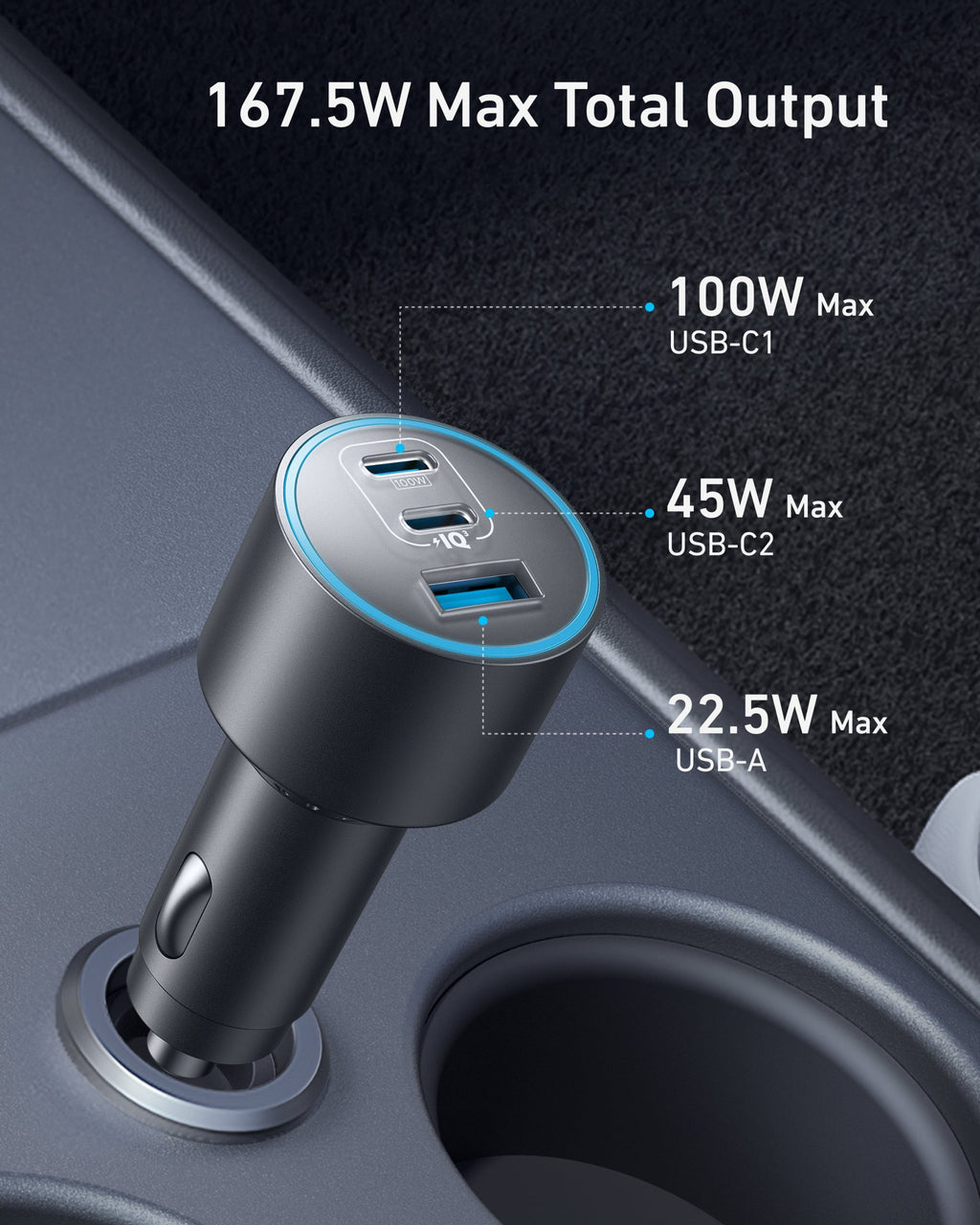 Anker Nano Car Charger (167.5W, 3 Ports) image 1