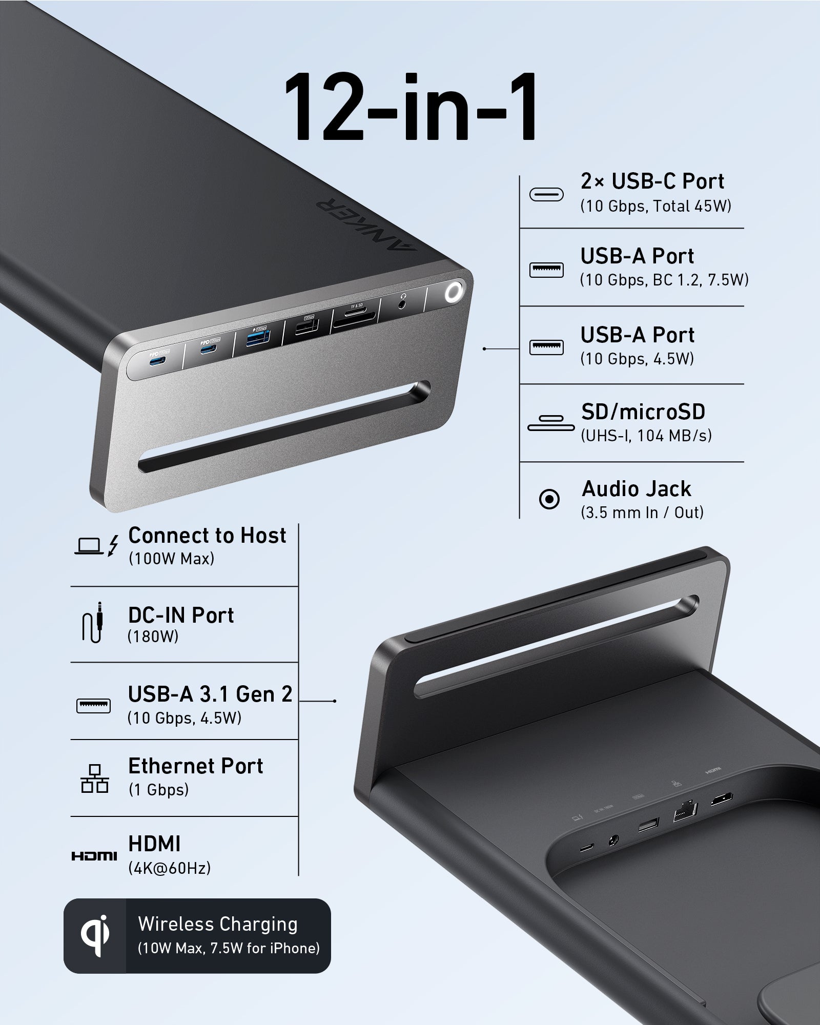 Anker 675 USB-C Docking Station (12-in-1, Monitor Stand, Wireless) image 1