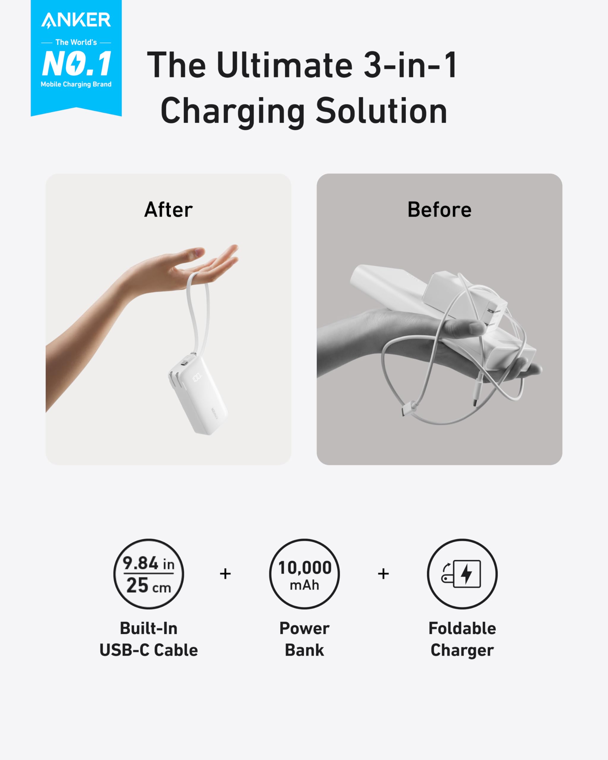 Anker Power Bank (10K, Fusion, Built-In Cable) image 5