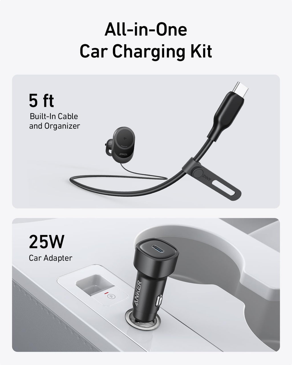 Anker MagGo Wireless Car Charger (Pad, Built-In USB-C Cable) image 3