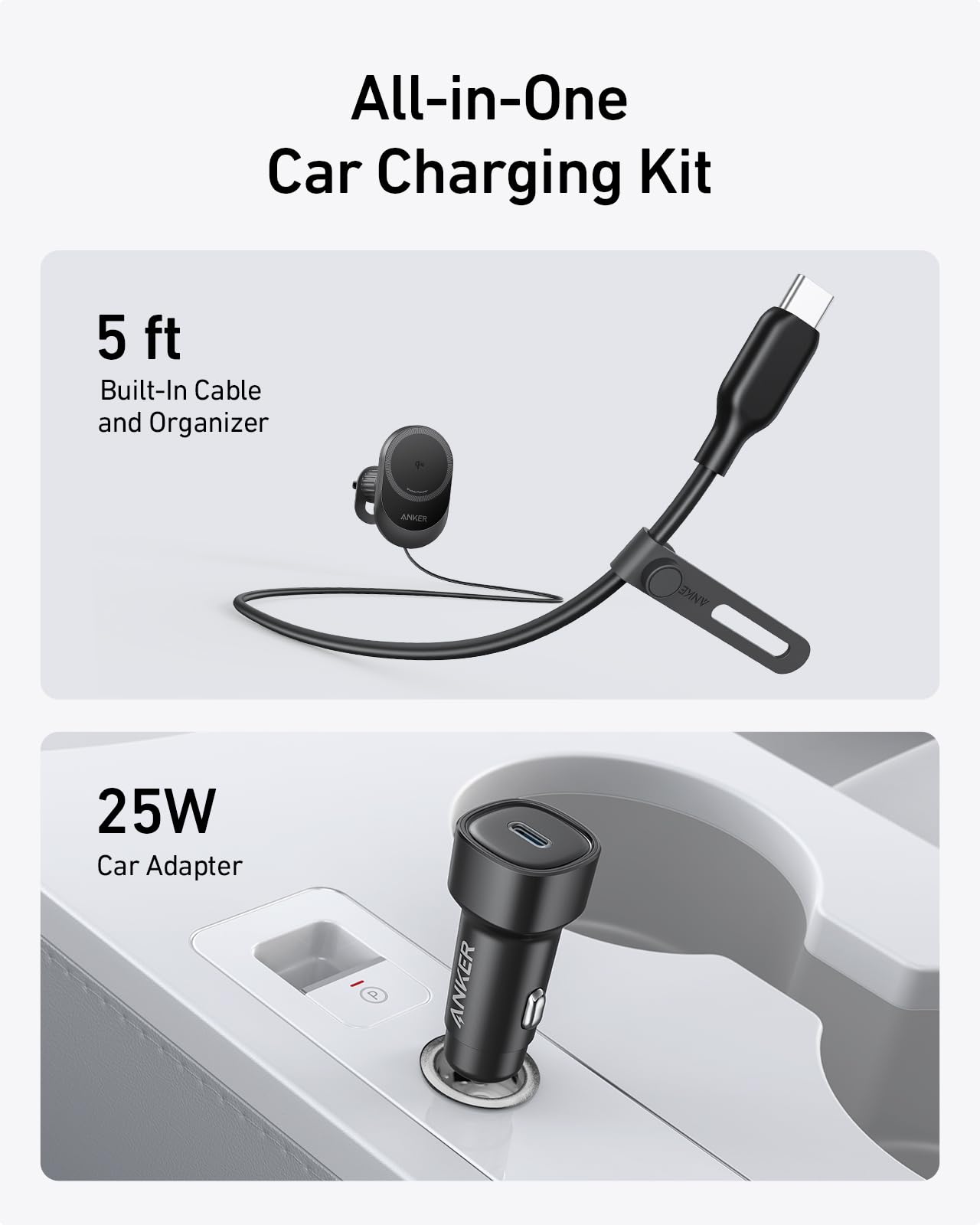 Anker MagGo Wireless Car Charger (Pad, Built-In USB-C Cable) image 3