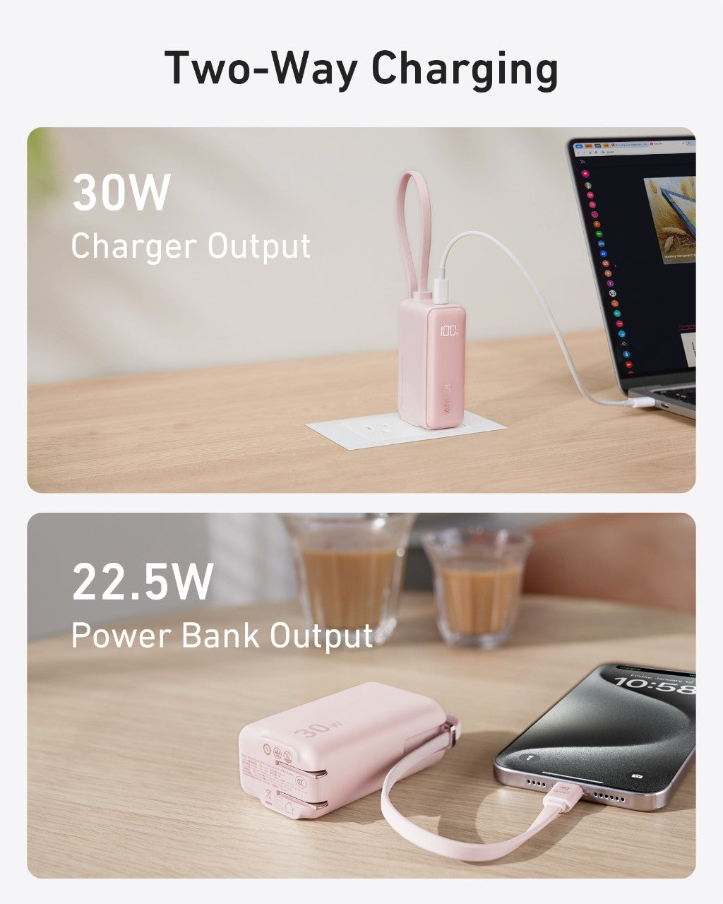 Anker Power Bank (30W, Fusion, Built-In USB-C Cable) image 3