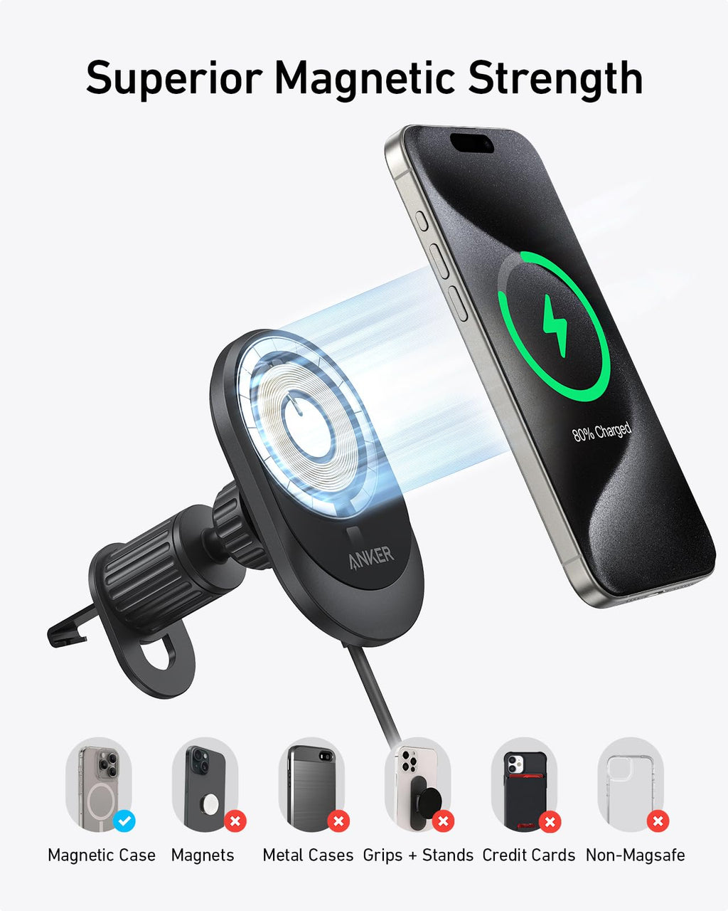 Anker MagGo Wireless Car Charger (Pad, Built-In USB-C Cable) image 5