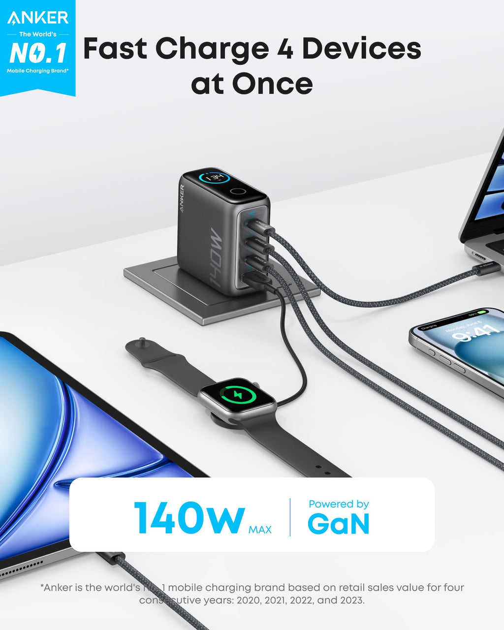 Anker Charger (140W, 4-Port, PD 3.1) with USB-C Cable image 1
