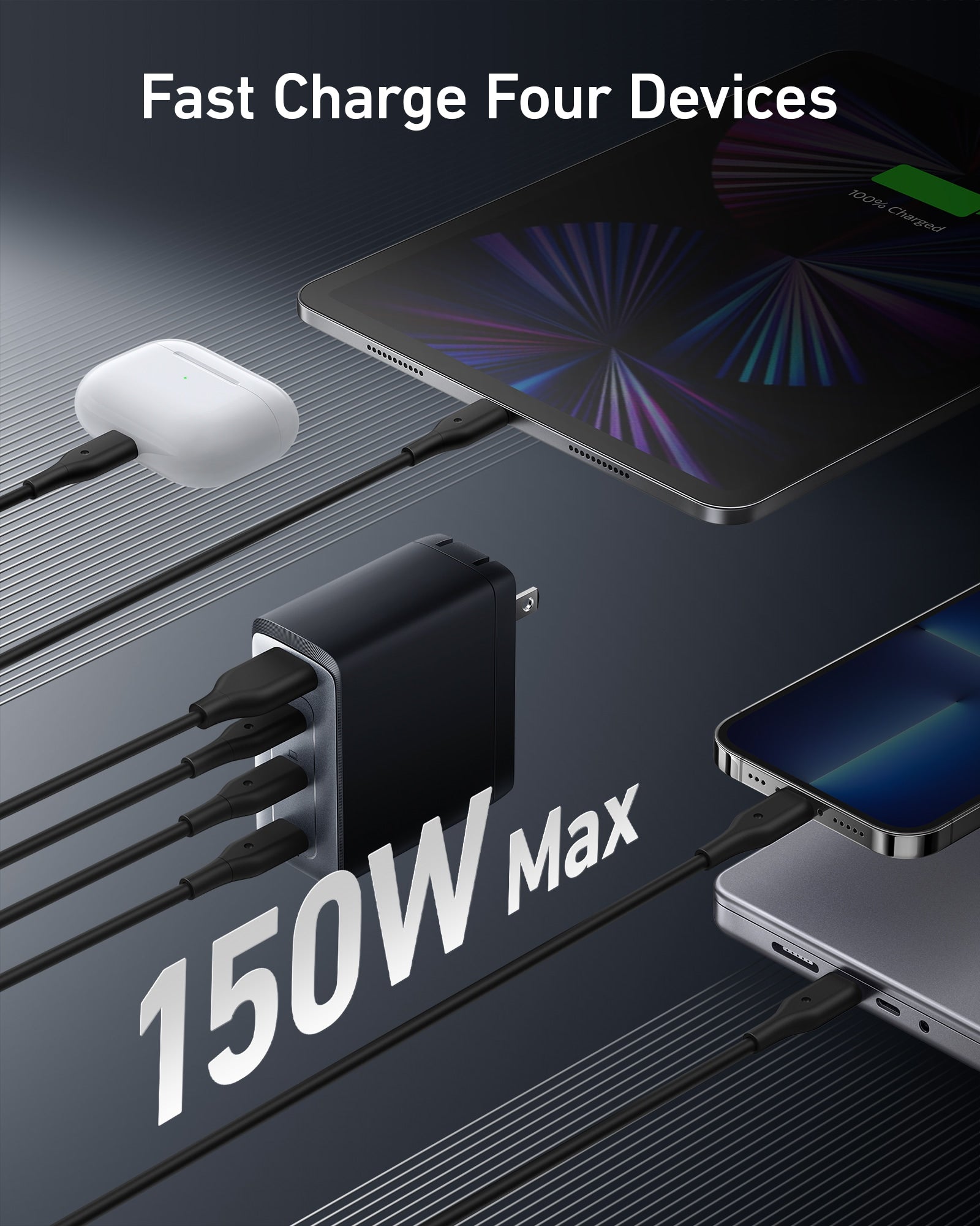 Anker 747 Charger (GaNPrime 150W) and Anker 765 USB-C to USB-C Cable (240W Nylon) image 2