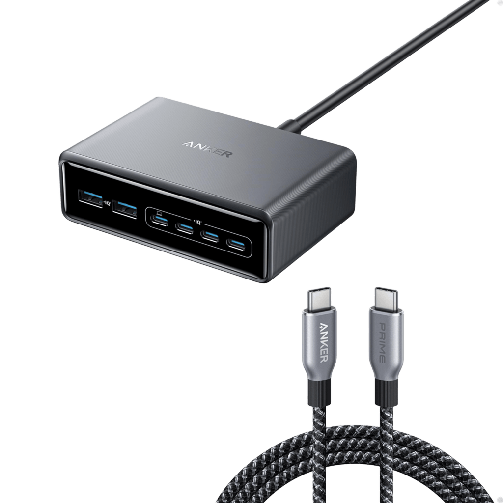 Anker Prime Charger (200W, 6 Ports, GaN)  and Anker Prime USB-C to USB-C Cable 240W image 0