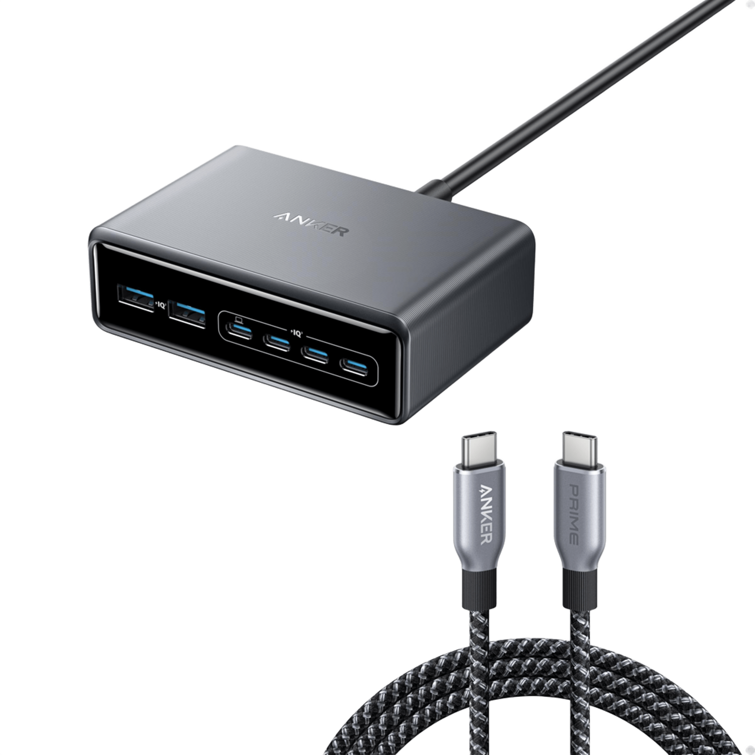 Anker Prime Charger (200W, 6 Ports, GaN)  and Anker Prime USB-C to USB-C Cable 240W image 0