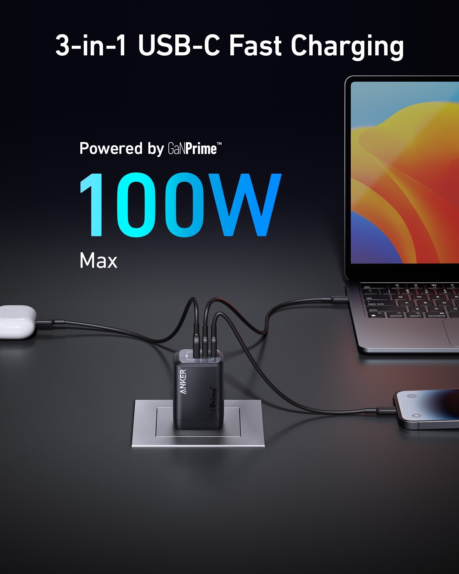 Anker Prime 100W GaN Wall Charger (3 Ports) image 1
