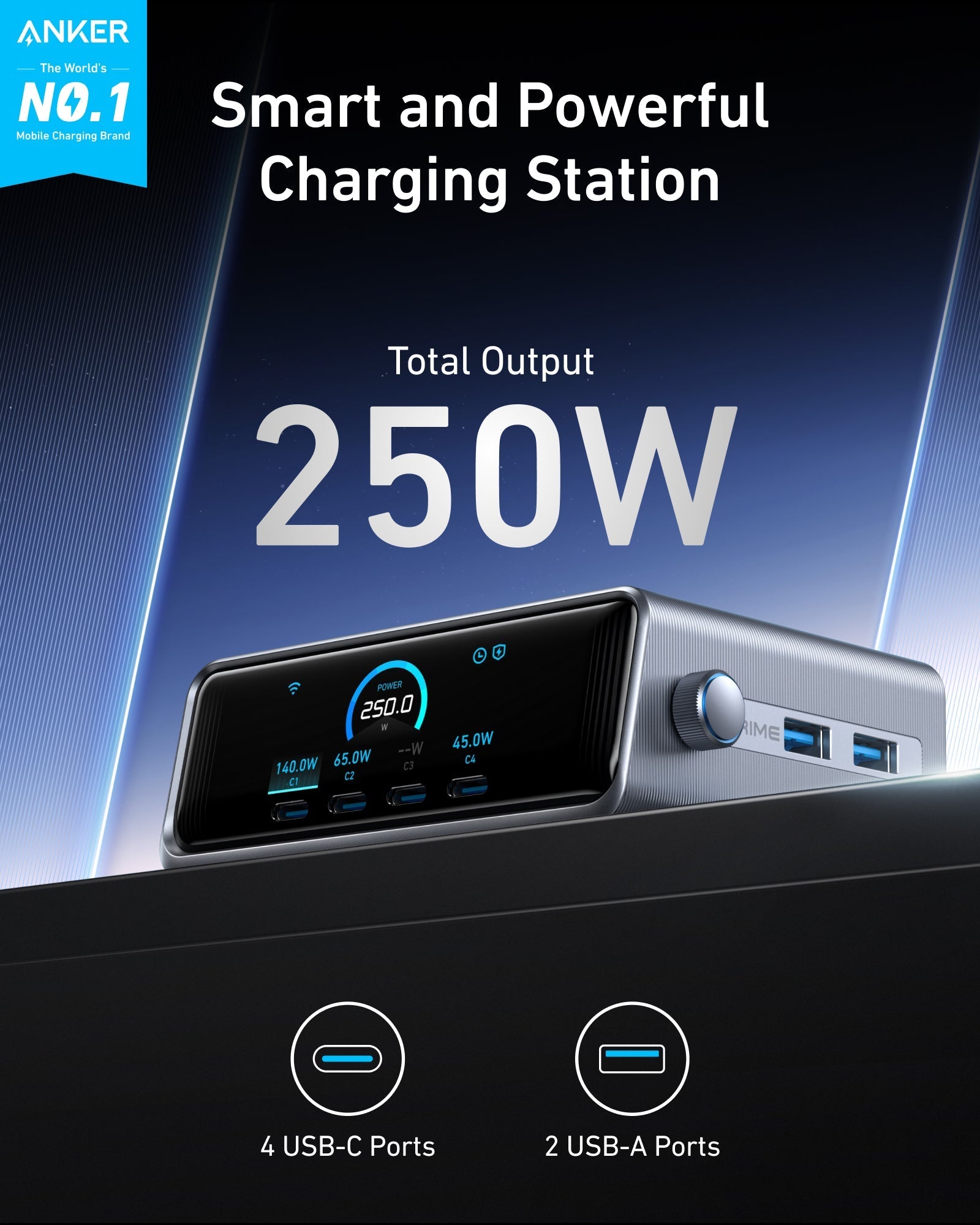 Anker Prime Charger (250W, 6 Ports, GaNPrime) image 1