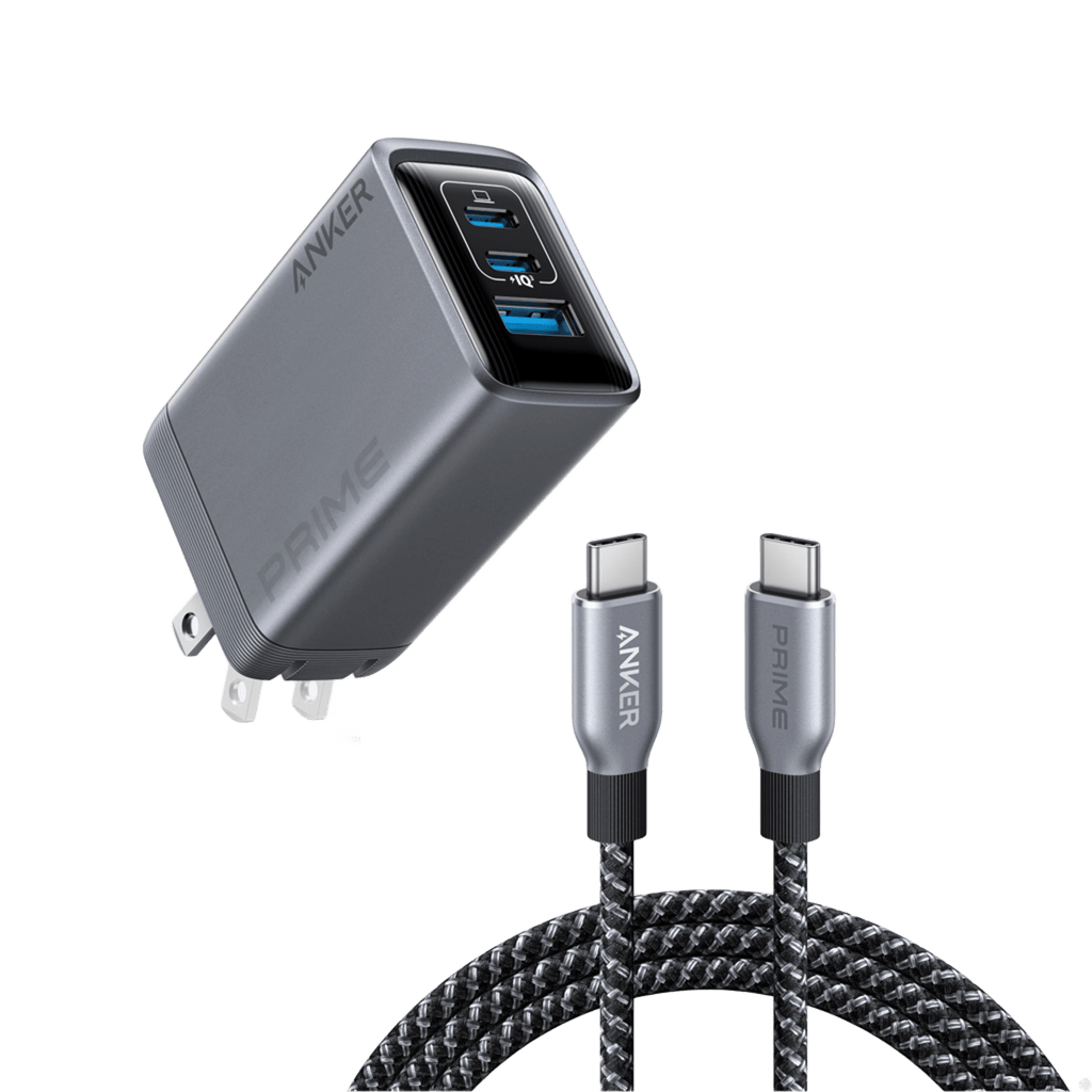 Anker Prime Charger (100W, 3 Ports, GaN) and Anker Prime USB-C to USB-C Cable (240W, 6 ft, Upcycled-Braided) image 0